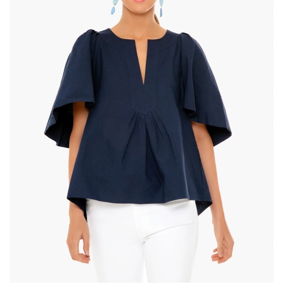 Tuckernuck PAMANDER PLACE Finley Navy Flutter sleeve top oversized - Picture 6 of 12